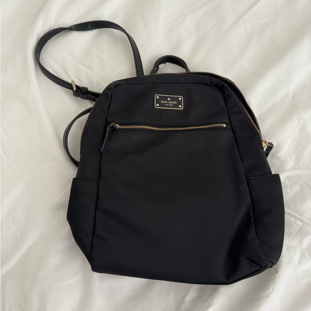 Kate Spade Black Nylon Backpack with Gold Details